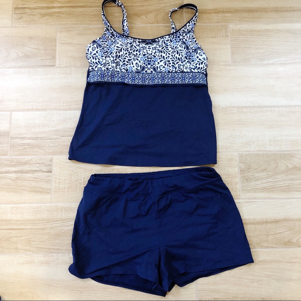 Lands End Tankini set Sz 14 navy blue bathing suit